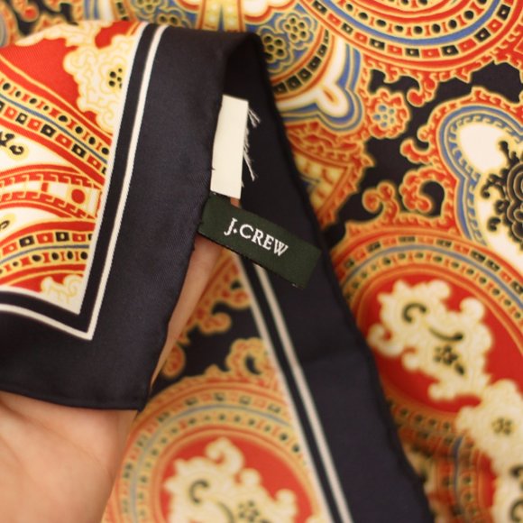 J. CREW Red Blue Gold Paisley Damask Square Scarf - Picture 3 of 3